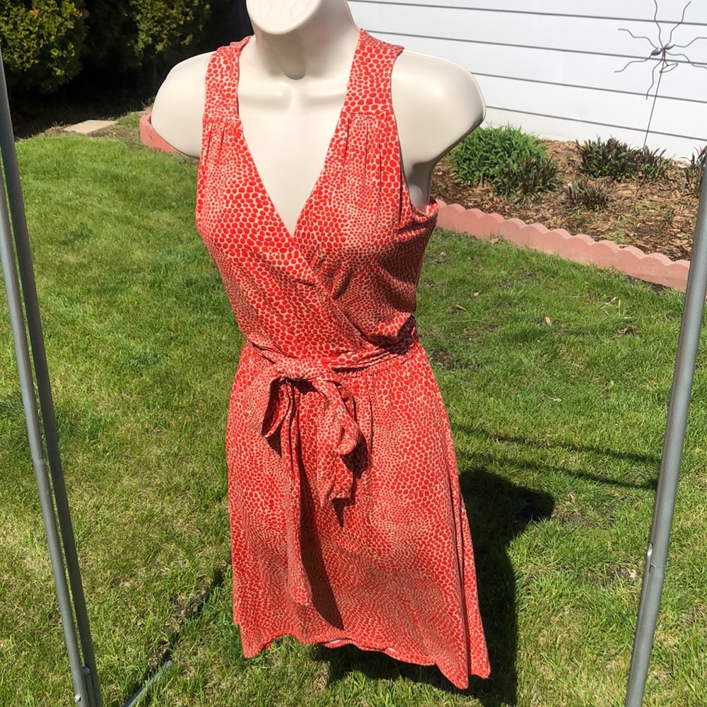 NWT  Envi wrap front dress, coral/tan, XS